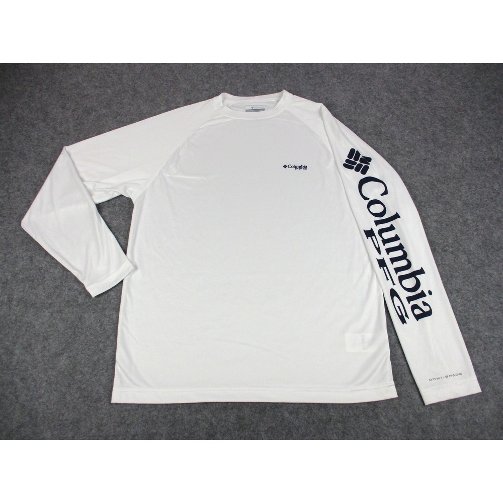 Columbia Shirt Mens Small White PFG Omni-Shade Long Sleeve Outdoor Fishing Tee